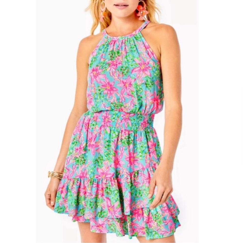 Lilly Pulitzer Pink & Green Halter Mini Dress